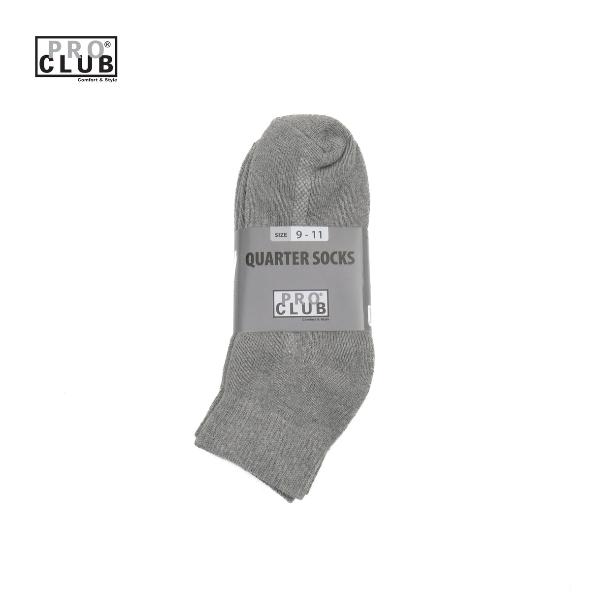 PROCLUB 6.5oz Heavyweight 3-Pack Quarter Socks in Heather Gray — Heavyweight USA Cotton