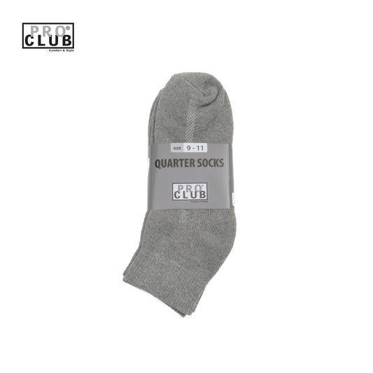PROCLUB 6.5oz Heavyweight 3-Pack Quarter Socks in Heather Gray — Heavyweight USA Cotton