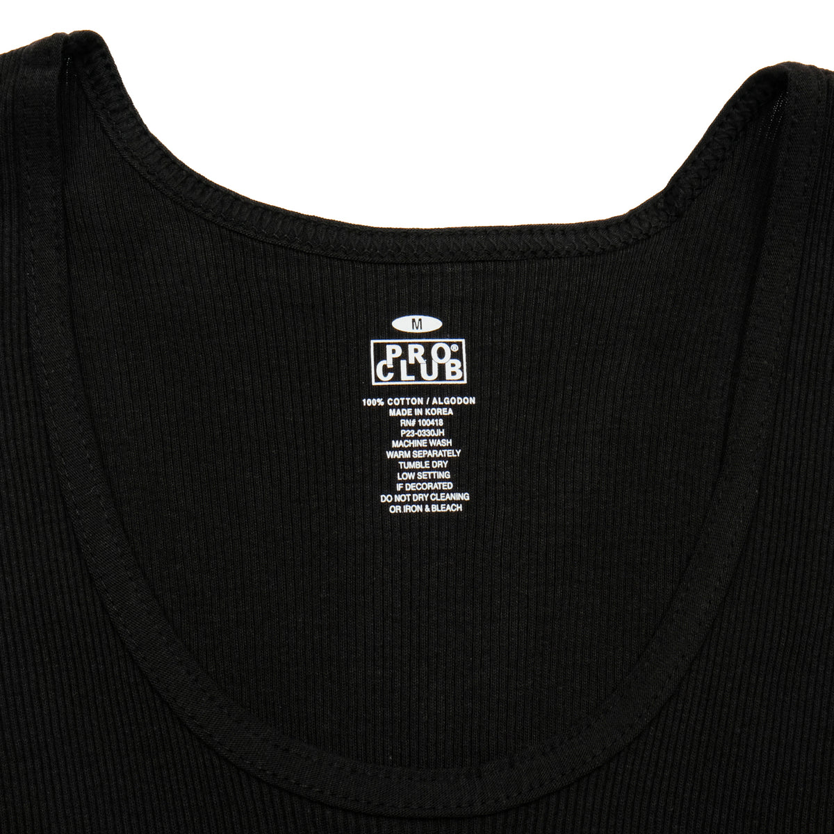 PROCLUB 3-Pack Ribbed A-Shirt in Black — Collar and Printed Label Detail
