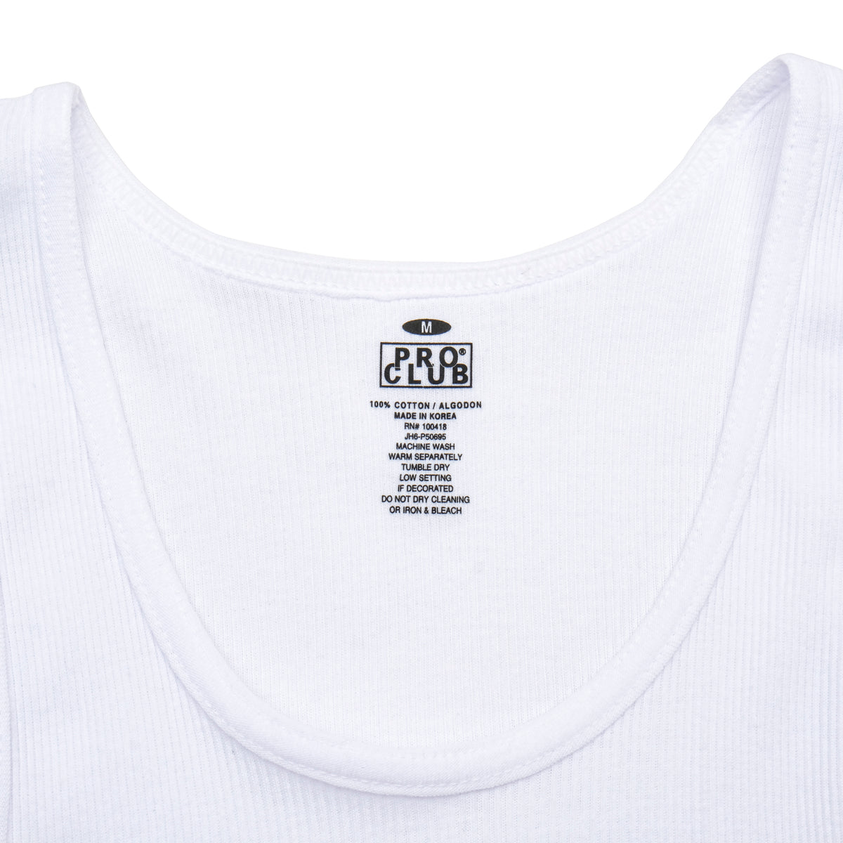 PROCLUB 3-Pack Ribbed A-Shirt in White — Collar and Printed Label Detail