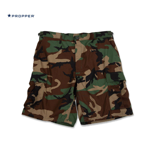 PROPPER BDU Cargo Shorts in Woodland Camo — Military-Grade Ripstop Fabric