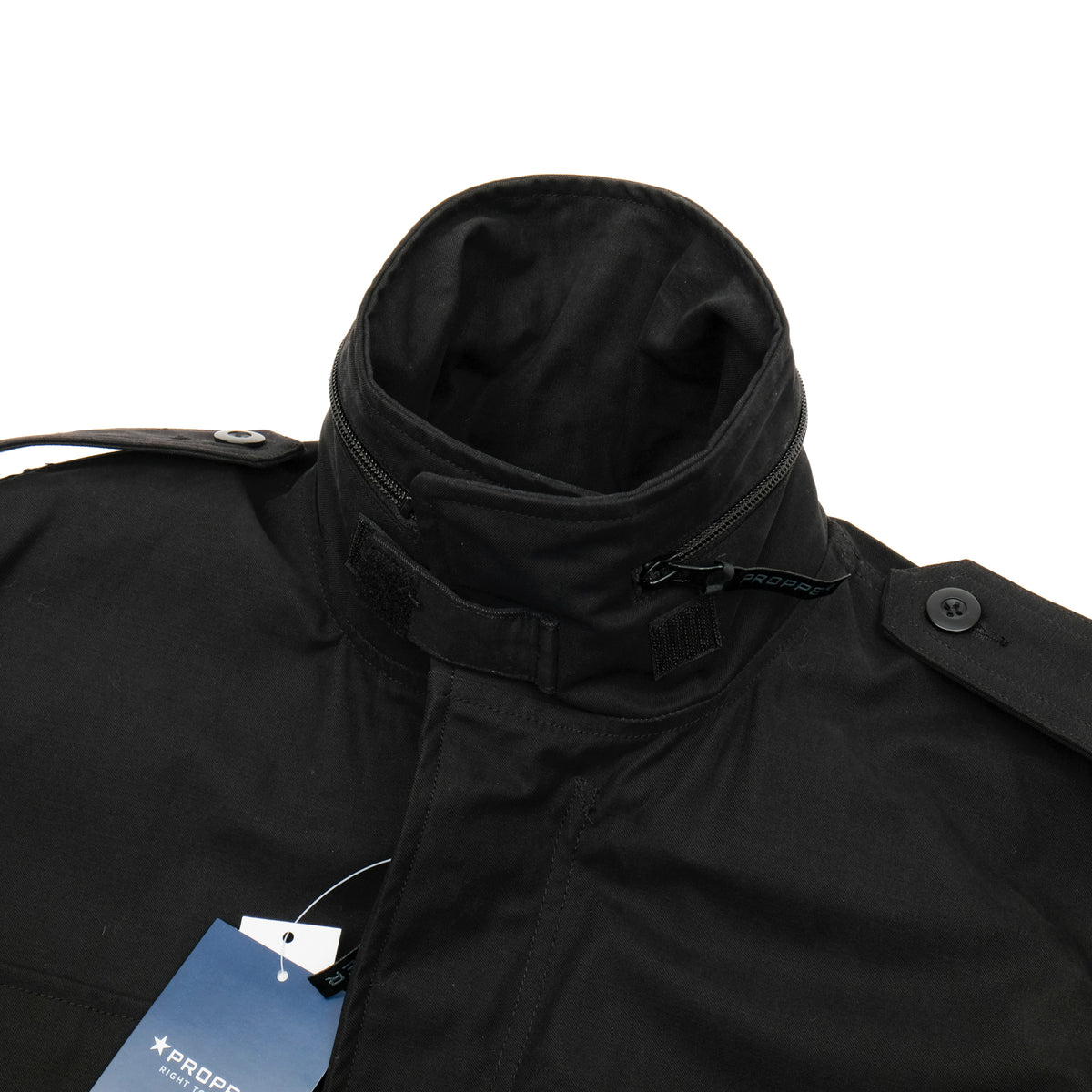 PROPPER M65 Field Jacket in BLACK — Collar and Concealed Hood Detail