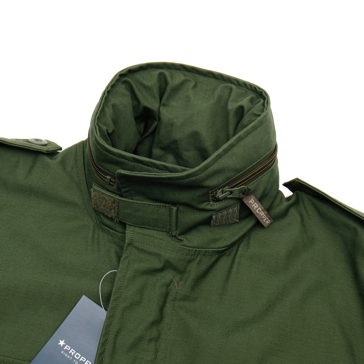 PROPPER M65 Field Jacket in OLIVE — Collar and Concealed Hood Detail