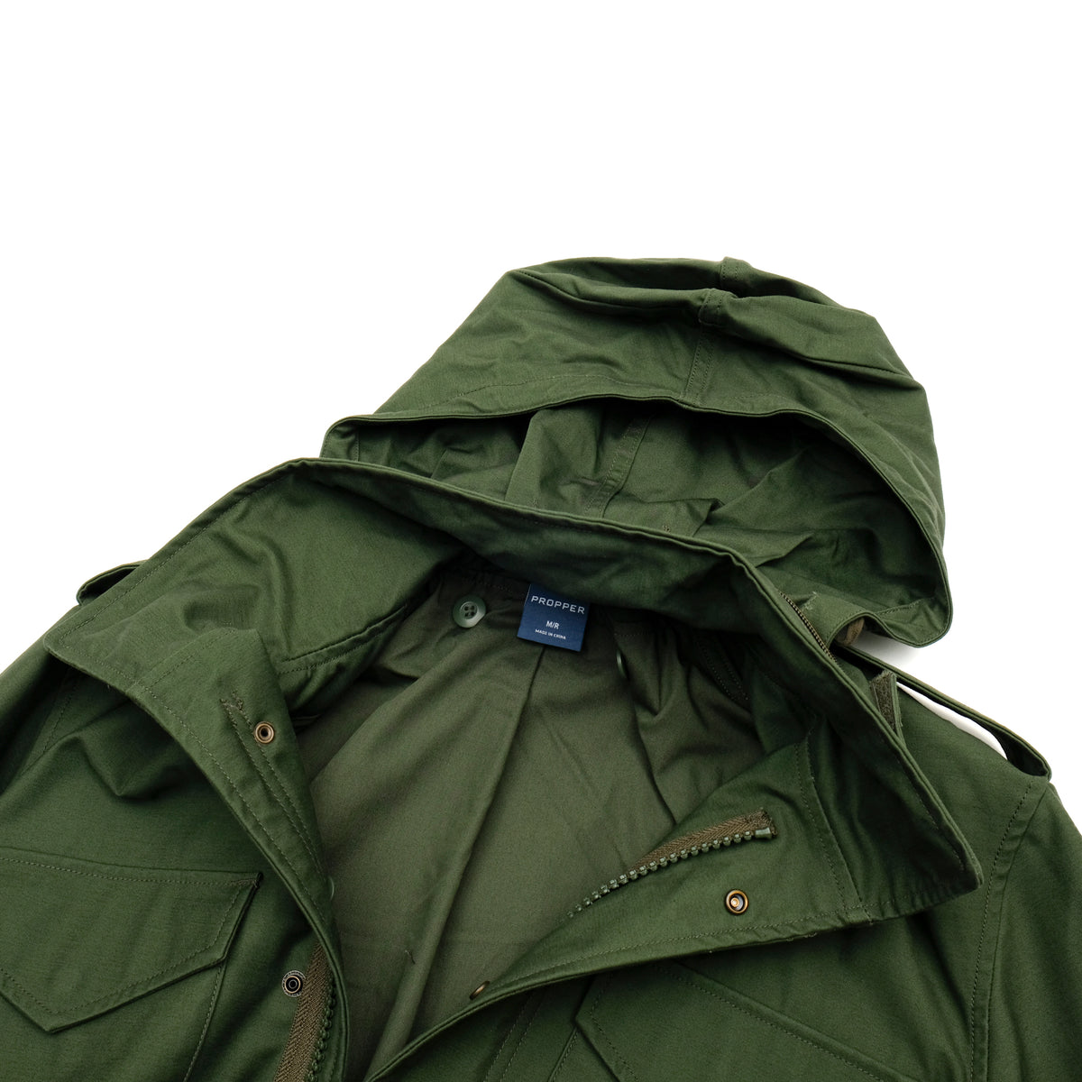 PROPPER M65 Field Jacket in OLIVE — Concealed Hood Detail