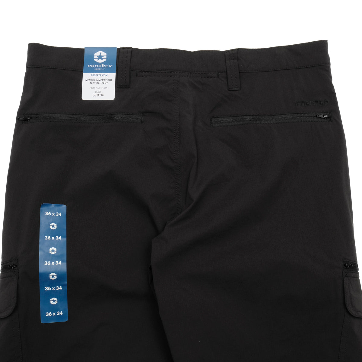 PROPPER Summerweight Tactical Pants in BLACK — Rear Zipper Pocket Detail