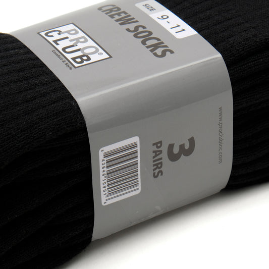 PROCLUB 6.5oz Heavyweight 3-Pack Socks in Black — Heavyweight USA Cotton